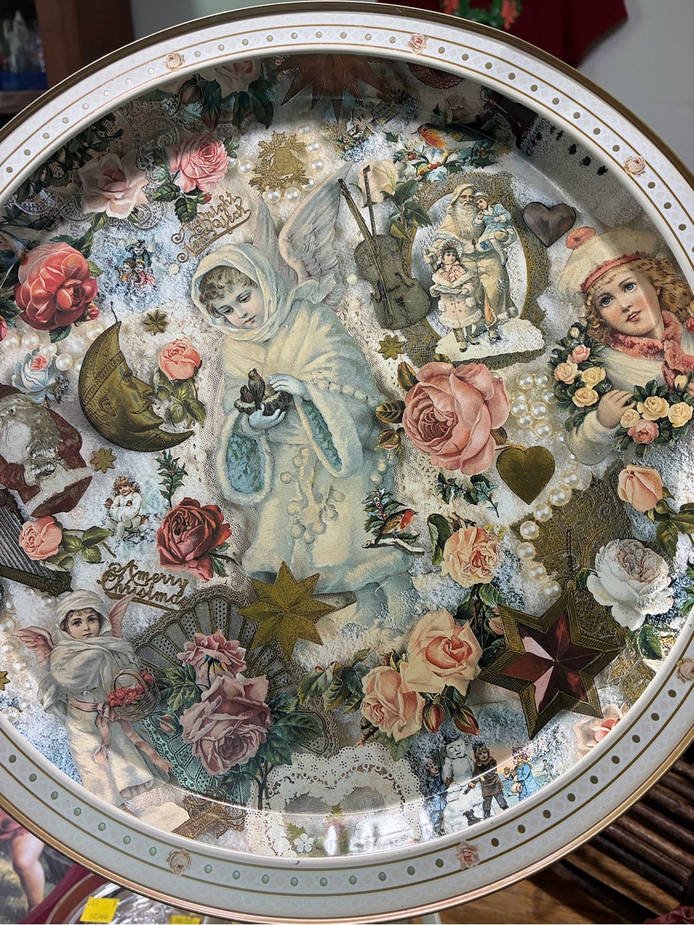 Vintage Victorian Style Christmas Tin Serving Tray